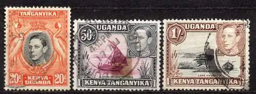 Ostafrikanische Gem., Kenia + Uganda, Mi-Nr. 60 D, 65 II A + 66 A gest., König Georg VI.