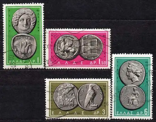 Griechenland, Mi-Nr. 809, 810, 811 + 814 gest., altgriechische Münzen