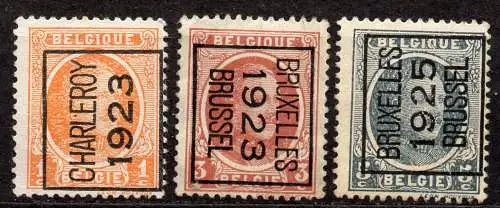 Belgien, Mi-Nr. 170 V I, 171 V + 172 V (*) Vorausentwertung, König Albert I.