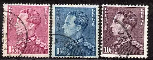 Belgien, Mi-Nr. 425, 426 + 430 gest., König Leopold III.