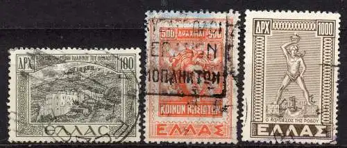 Griechenland, Mi-Nr. 552, 556 + 558 gest., Rückgewinnung der Inseln des Dodekanes