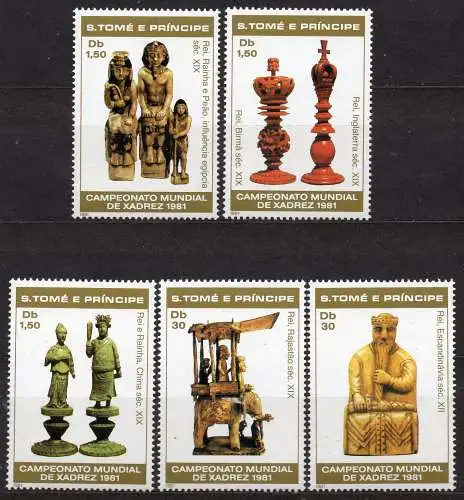 Sao Tomé & Principe, Mi-Nr. 703, 704, 705, 707 + 710 **, Schachfiguren