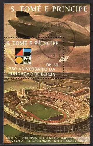 Sao Tomé & Principe, Block Mi-Nr. 180 gest., 150. Geburtstag von Graf von Zeppelin - 750 Jahre Berlin