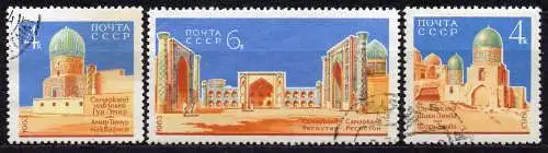 Sowjetunion, Mi-Nr. 2824 - 2826 gest., kompl., Baukunst in Samarkand (Usbekistan)