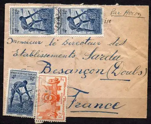 Französisch-Westafrika, Mi-Nr. 43 + 3 x 46 gest. auf Brief nach Besancon (Frankr.), Einheimische Bilder