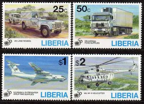 Liberia, Mi-Nr. 1643 - 1646 **, kompl., 50 Jahre UNO