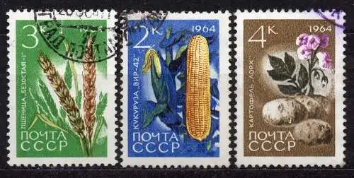 Sowjetunion, Mi-Nr. 2922, 2923 + 2924 gest., Landwirtschaftliche Produkte