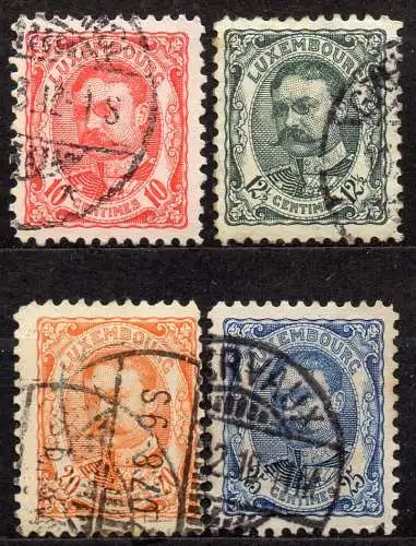 Luxemburg, Mi-Nr. 72, 73, 75 + 76 gest., Großherzog Wilhelm