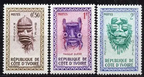 Elfenbeinküste, Mi-Nr. 211, 212 + 213 **, Masken