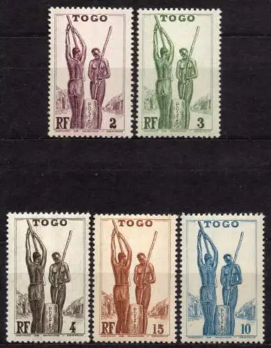 Togo, Mi-Nr. 130, 131, 132, 135 + 165 **, Szenen aus Togo: Zerstampfen von Hirse