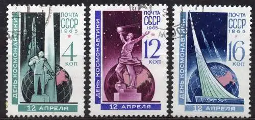Sowjetunion, Mi-Nr. 3038 - 3040 gest., kompl., Tag des Kosmonauten