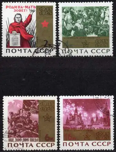 Sowjetunion, Mi-Nr. 3052, 3054, 3056 + 3059 gest., 20. Jahrestag des Sieges im WK II