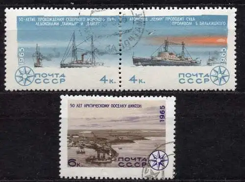 Sowjetunion, Mi-Nr. 3125/3126 + 3127 gest., Erforschung der Arktis und Antarktis