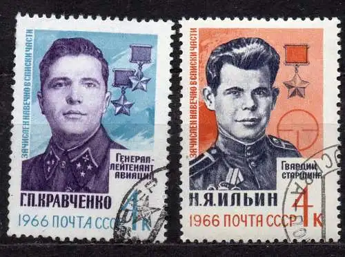 Sowjetunion, Mi-Nr. 3187 - 3188 gest., kompl., Helden der Sowjetunion