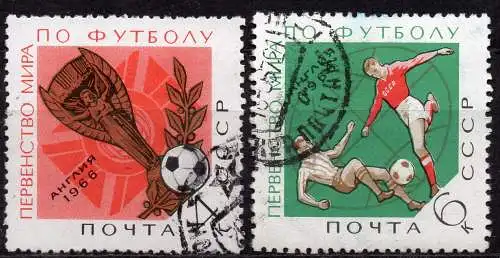 Sowjetunion, Mi-Nr. 3226 + 3227 gest., Fußball-Weltmeisterschaft England 1966
