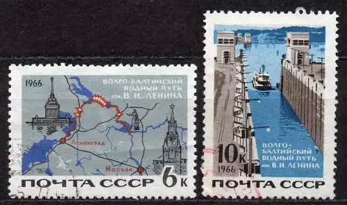 Sowjetunion, Mi-Nr. 3254 + 3255 gest., Wolga-Ostsee-Kanal