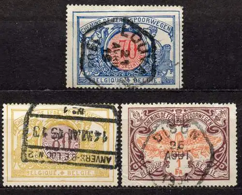 Belgien, Eisenbahnpaketmarke Mi-Nr. 36, 37 + 39 gest., Ziffernzeichnung