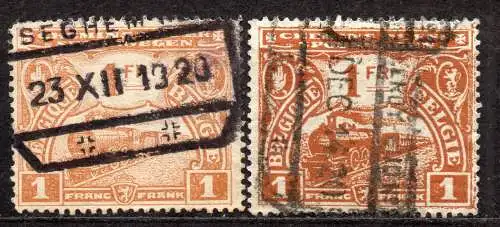 Belgien, Eisenbahnpaketmarke Mi-Nr. 112 + 125 gest., geflügeltes Rad und Lokomotive