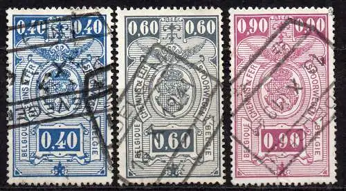 Belgien, Eisenbahnpaketmarke Mi-Nr. 228, 230 + 233 gest., Wappen