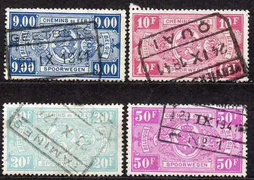 Belgien, Eisenbahnpaketmarke Mi-Nr. 243, 244, 245 + 248 gest., Wappen