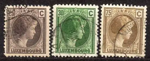 Luxemburg, Mi-Nr. 187, 188 + 189 gest., Großherzogin Charlotte