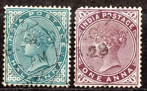 Indien, Mi-Nr. 31 + 33 gest., Königin Viktoria