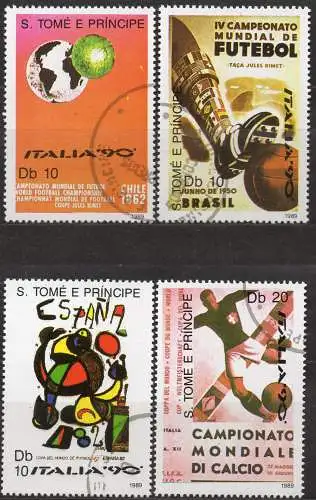 Sao Tomé & Principe, Mi-Nr. 1116 - 1119 gest., kompl., Fußball-WM 1990 Italien: Alte Weltmeisterschafts-Plakate