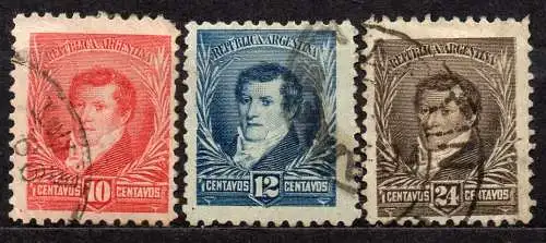 Argentinien, Mi-Nr. 88, 89 + 90 gest., Persönlichkeiten