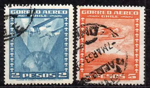 Chile, Mi-Nr. 209 + 212 gest., Flugzeuge