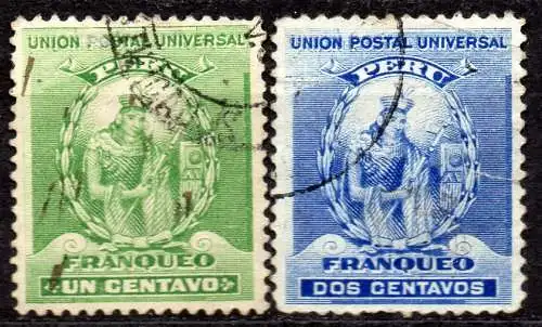 Peru, Mi-Nr. 99 + 100 gest., Inka Atahualpa