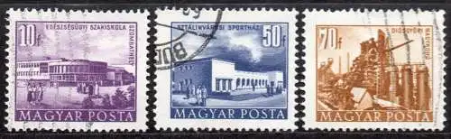 Ungarn, Mi-Nr. 1348 - 1350 gest., kompl., Bauten des Fünfjahresplanes