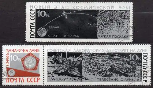 Sowjetunion, Mi-Nr. 3296 - 3298 gest., kompl., Mondlandung von Luna 9
