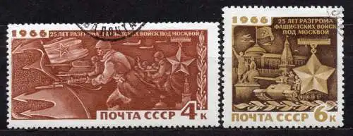 Sowjetunion, Mi-Nr. 3299 + 3300 gest., 25. Jahrestag der Schlacht um Moskau