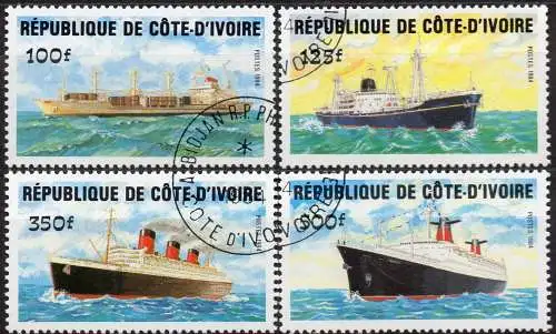 Elfenbeinküste, Mi-Nr. 830 - 833 gest., kompl., Schiffe