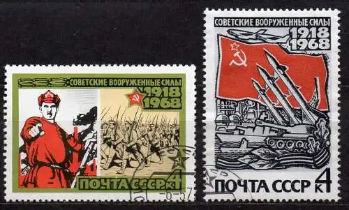 Sowjetunion, Mi-Nr. 3466 + 3473 gest., 50 Jahre Sowjetarmee