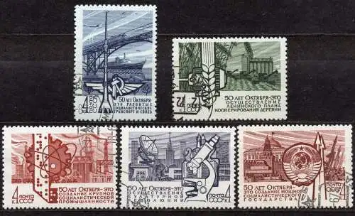 Sowjetunion, Mi-Nr. 3435 - 3439 gest., kompl., 50. Jahrestag der Oktoberrevolution