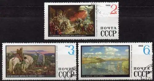 Sowjetunion, Mi-Nr. 3577, 3578 + 3580 gest., Gemälde aus den staatlichen Museen Leningrad