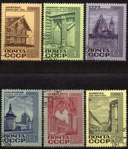 Sowjetunion, Mi-Nr. 3586 - 3591 gest., kompl., Russische Architektur