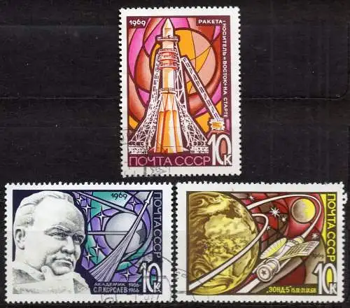 Sowjetunion, Mi-Nr. 3605 - 3607 gest., kompl., Tag der Kosmonauten