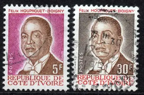 Elfenbeinküste, Mi-Nr. 903 + 907 gest., Präsident Felix Houphouet-Boigny