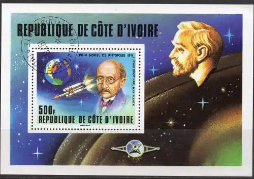 Elfenbeinküste, Block Mi-Nr. 30 gest., Nobelpreisträger: Max Planck (Physik)