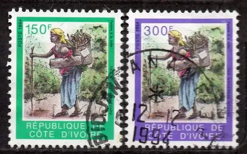 Elfenbeinküste, Mi-Nr. 1130 + 1133 gest., Frau mit Tragekorb