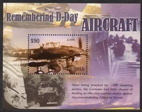 Liberia, Block Mi-Nr. 499 **, 60. Jahrestag der Landung in der Normandie: Militärflugzeuge
