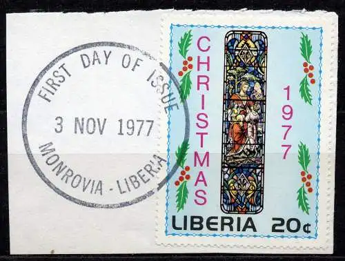 Liberia, Mi-Nr. 1044 gest., Ersttagsstempel, Weihnachten 1977: Kirchenfenster