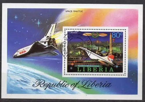 Liberia, Block Mi-Nr. 88 A gest., Geschichte der Luftfahrt: Concorde