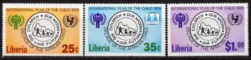Liberia, Mi-Nr. 1091, 1092 + 1093 **, Intern. Jahr des Kindes