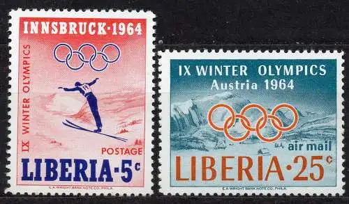 Liberia, Mi-Nr. 612 + 614 **, Olympische Winterspiele Innsbruck 1964