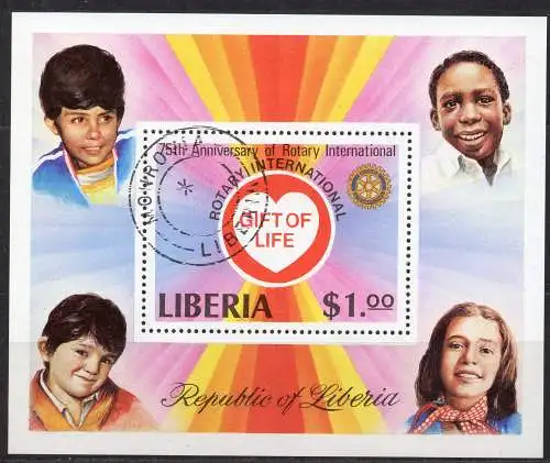 Liberia, Block Mi-Nr. 94 A gest., 75 Jahre Rotary International