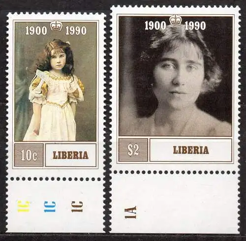 Liberia, Mi-Nr. 1537 - 1538 **, kompl., 90. Geburtstag von Königinmutter Elisabeth