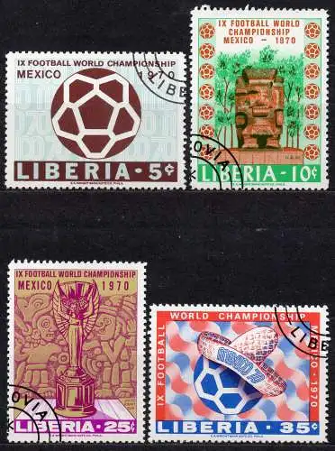 Liberia, Mi-Nr. 739 - 742 gest., kompl., Fußball-Weltmeisterschaft Mexiko 1970